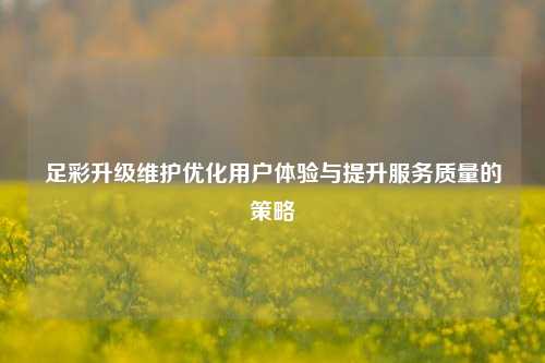 足彩升级维护优化用户体验与提升服务质量的策略