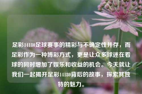 足彩14180足球赛事的精彩与不确定性并存，而足彩作为一种博彩方式，更是让众多球迷在看球的同时增加了娱乐和收益的机会。今天就让我们一起揭开足彩14180背后的故事，探索其独特的魅力。